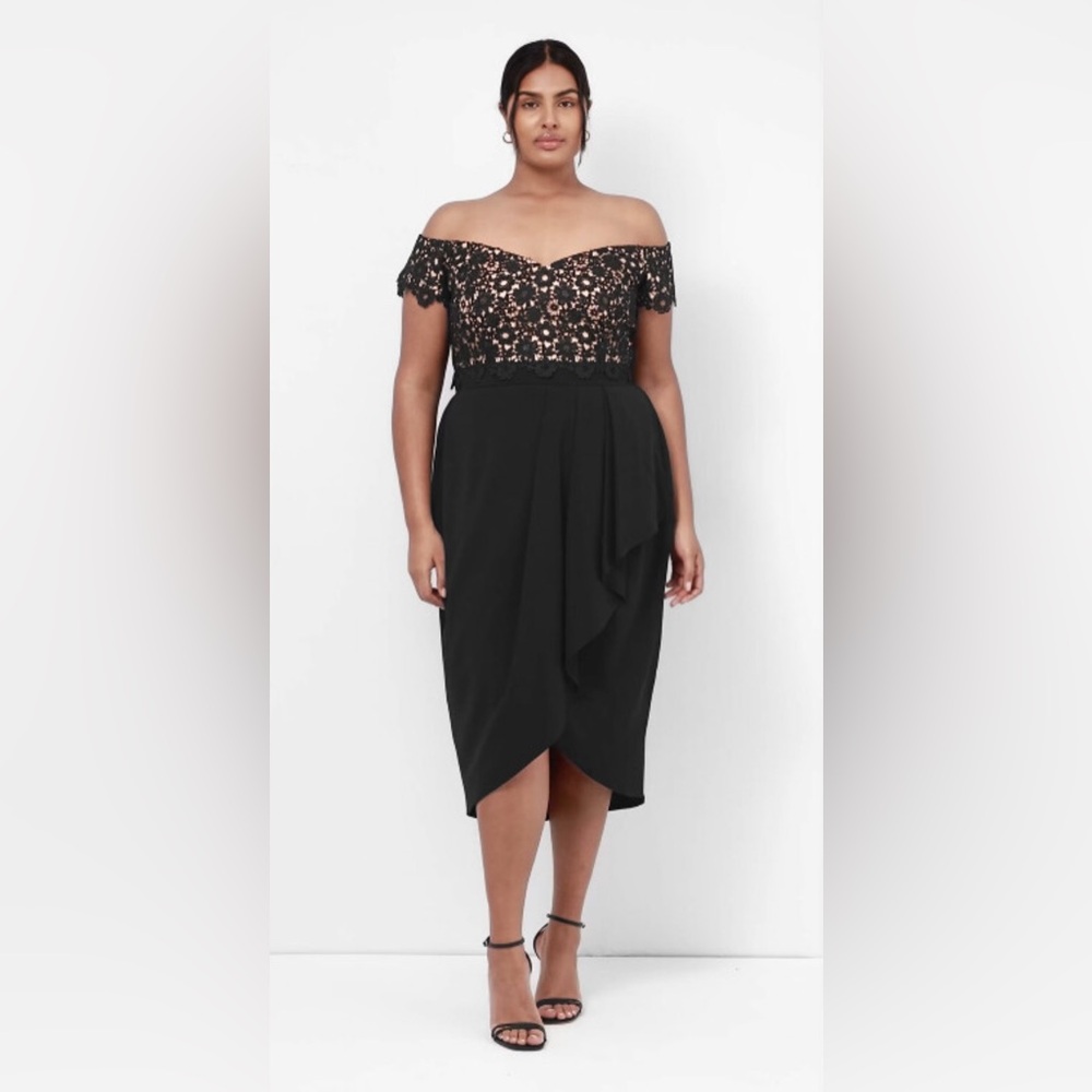 City Chic - Lace Glamour Midi Dress - black